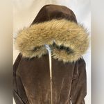 Wilson Adventure Bound Leather Jacket Womens S Belted Lined Faux Fur Hood Boho Brown Photo 6