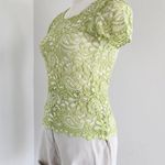 American Vintage Y2K Andria Lieu Collection Lime Green Lace Paisley Floral Mesh Baby Tee Top XS Photo 3