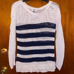 Old Navy Open Knit Crochet Sweater Blue & White Photo 0