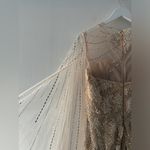 LARA Long Cape Beaded Gown in Champagne/Ivory 6 Tan Photo 7