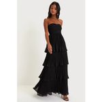 Lulus NWT  Seriously Sensational Black Strapless Tiered Maxi Dress Gala Sz XXS Photo 7