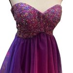 Blondie Nites sequin strapless ruffle mini dress purple ombré with side cut outs Photo 1