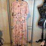 Sandra Darren  Pink Floral Faux Wrap Hi Low Vee Neck‎ Maxi Dress Size 10 Photo 3