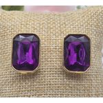 None Gold Tone & Purple Crystal Rectangle Statement Stud Earrings Prom Formal Event Photo 1