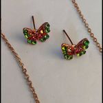 Crystal Rhinestone Butterfly Necklace Earrings Set Pink Photo 2