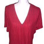 SheIn  Curve 3XL Red V-Neck Ribbed Short Sleeve Top stripe Slits  Photo 1