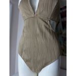 Tan Beige Textured Halter Cut Out One Piece Swimsuit Plus Size 2XL Photo 5