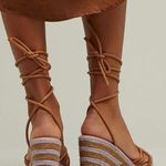 Anthropologie  Raffia Purple Brown Woven Espadrille Platform Lace Up Sandals 9 Photo 2