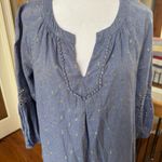 Crown & Ivy Blue chambray Embroidered crochet metallic gold dress Photo 1