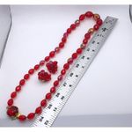 Monet Vintage 1960s Hong Kong Iridescent Red Acrylic Bead Necklace & Clip-On Earrings Photo 9