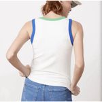 Evereve White Ringer Tank Top With Blue and Green Trim Size Small Photo 1