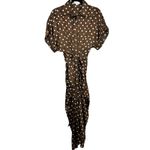 Mable Revolve Brown Polka Dot Midi Dress Button Down Tie Front Ruched Draped Med Photo 2