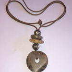 Vintage Neutral Tone Tan Brown Huge Wood? Donut Pendant Boho Necklace Photo 0