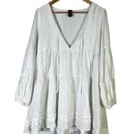 MINKPINK  Tiered Textured Long Sleeve Mini Dress White Size L Photo 0