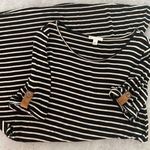 Dress Barn women’s black & gray striped midi dress w/ tab button sleeves size 14 Photo 1