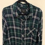 Rails  Hunter Plaid Flannel Button Down Shirt Forest Green Navy White Size Large Photo 3