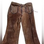 1960s Brown Suede Leather Pants Embellished Bell Bottoms Size 30 Photo 5
