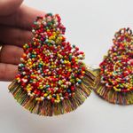 Bohemian Beaded Tassel Earrings for Women Big Statement Earrings Red Photo 4