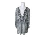 ZARA Women’s TRF Blue Striped Floral Embroidery Dress V-Neck Long Sleeve Size M Photo 9