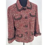 Talbots Tweed Button Up Jacket Size 8 Petite Red Black Wool Blend Collared Bag2 Photo 0