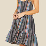 Outerknown  Cielo Black Gray Blue Stripe Organic Cotton Babydoll Dress XS Photo 0