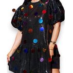 Queen of Sparkles black sequin puff sleeve rainbow paillette dress Size M Photo 0