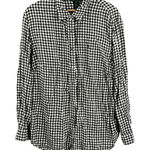 Lauren Ralph Lauren Womens 2X Black White Gingham Linen Snap Front Roll Tab Photo 0