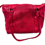 Women's Red Leather Shoulder Bag Woven Design Casual Handbag Photo 0