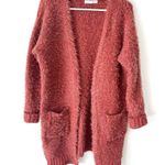 Olive & Oak  Fuzzy Burnt Orange Long Line Open Front Cardigan Oversized Warm Photo 0