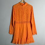 LIONESS  Eyelet Cutout High Neck Mini Dress Women's XL Orange Lace Party Cocktail Photo 6