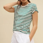 Nation Ltd Laurence Shrunken Striped Crewneck Baby Tee Shirt Green White XL Photo 0