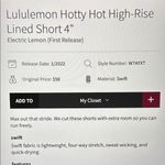 Lululemon  Hotty Hot High Rise Lined Short 4” Sz6 Electric Lemon Photo 4