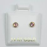 Bebe Real 14k Gold Studs Tiny Earrings Pink Cubic Zirconia 3mm Aretes De Niña New Photo 0
