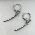 Knife Dangle Drop Earrings for Men Women,Streetwear Punk Hip Hop Unisex Style Silver Photo 0