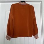 Marie Oliver  Large Rust Burnt Orange Silk Blouse Peasant Top Embroidered Boho Photo 3
