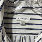 Calvin Klein  White Blue Striped Tie Front Bow Cotton Shirt Dress Size 12 Photo 5