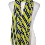 Navy and Lime Green Woven Boho Scarf Lightweight Frayed Edge Striped Scarf Photo 0