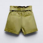 ZARA Green Denim Baggy Paperbag Raw Hem Shorts with Belt Photo 1