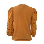 A New Day Saddle Brown Eyelet 3/4 Puff Sleeve Crew Neck Casual Blouse Photo 1