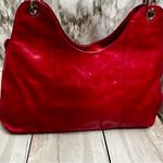 Plinio Visona  Vibrant Pink Leather Shoulder Bag Red Suede Panel Large Hobo Photo 5