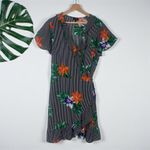 Who What Wear Paradise Stripe Tropical Floral Wrap Dress Photo 4