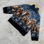 Mazmania Women’s Vtg Horse Print Equestrian Fleece Jacket Full Zip High Neck XL Blue Photo 1