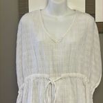 Aerie  White Striped Oversized Drawstring Beach/Pool V-Neck Coverup w/ Slits-XS-S Photo 3
