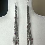 Fabulous Long Chain Dangling Statement Earrings with Maroon Beads Silver Photo 3