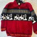 100% Wool Red Alpaca Patterned Fleece Jacket Size L Photo 2