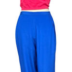 Vintage Simply Silk Royal Blue 100% Silk Wide Leg Pants Size Large Crop Length Photo 0