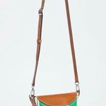Staud NWT Phoebe Convertible Bucket Bag Bungalow Green Stripe Brown Leather Photo 5