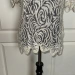 VTG 80s PEARL BEADED LACE SHEER BLOUSE Size M Photo 2