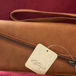 Free People Brown Vegan Leather Wristlet/Zip Around Wallet, 8”x4”. NWT Photo 0