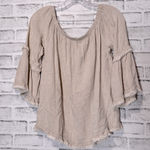 Umgee Beige Ruffle Sleeve linen cotton blend Blouse size Small Photo 0